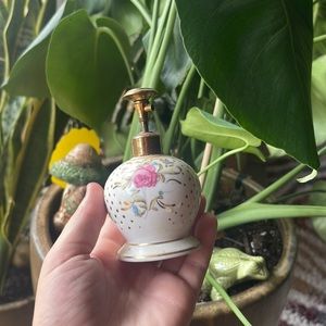 A Lady Fair Import White Ceramic Hand Painted Floral Empty Perfume Bottle